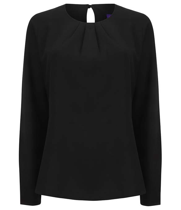 Henbury Ladies Pleat Front Long Sleeve Blouse